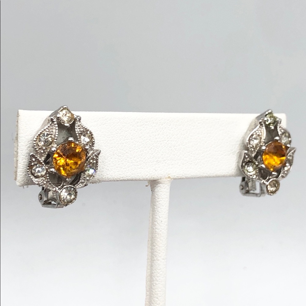 Vintage Bogoff Rhinestone Silver Estate Earrings - image 2
